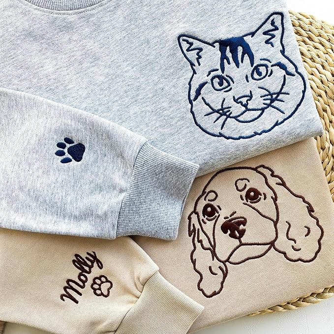 GODMERCH Customized Pet Embroidered Sweatshirt, Custom Dog Face Embroidered Sweatshirt, Dog Mom Sweater