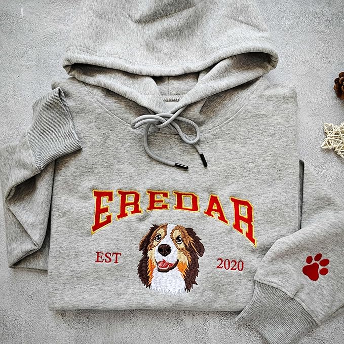 NAZENTI Custom Dog Mom Embroidered Sweatshirt with Pet Name on Sleeve, Fur Mama, Dog Lover Gifts