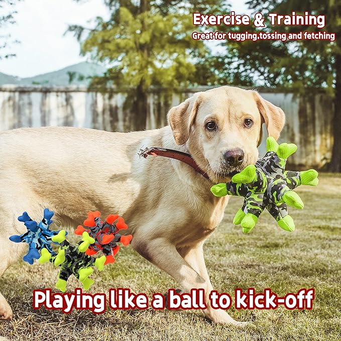 Dog Chew Squeaky Toys, Dog Teeth Cleaning Toy, Tug of War, Stuffed Jack Bone Toy with Squeakers, Interactive Toy for Small Medium Large Dogs,Blue