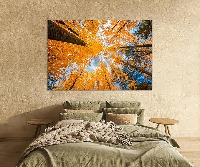 Nature Wall Art Prints - Ocean Forest Mountain Lake Canvas Landscapes - Small to Extra Large Living Room Bedroom Kitchen Bathroom Décor (Blue Sky Through Yellow Autumn Trees, 31L" x 47W")