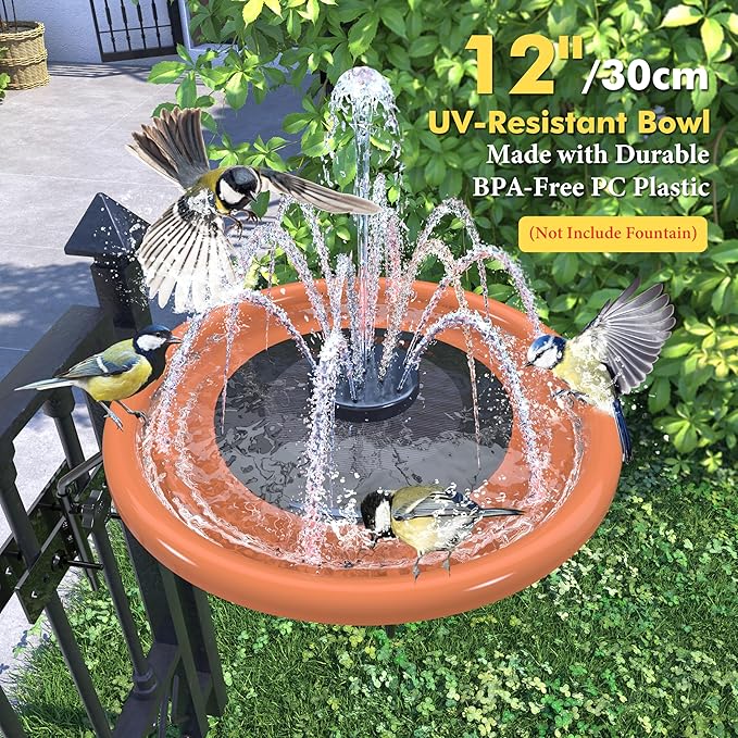 iBorn Bird Bath for Outside，Fence Mounted Bird Bath，Bird Baths for Outdoors, 12in BPA-Free Bowl，360°Swivel & Adjustable Height Bracket，Detachable Bird Bath for Fence Railing, Pack of 1