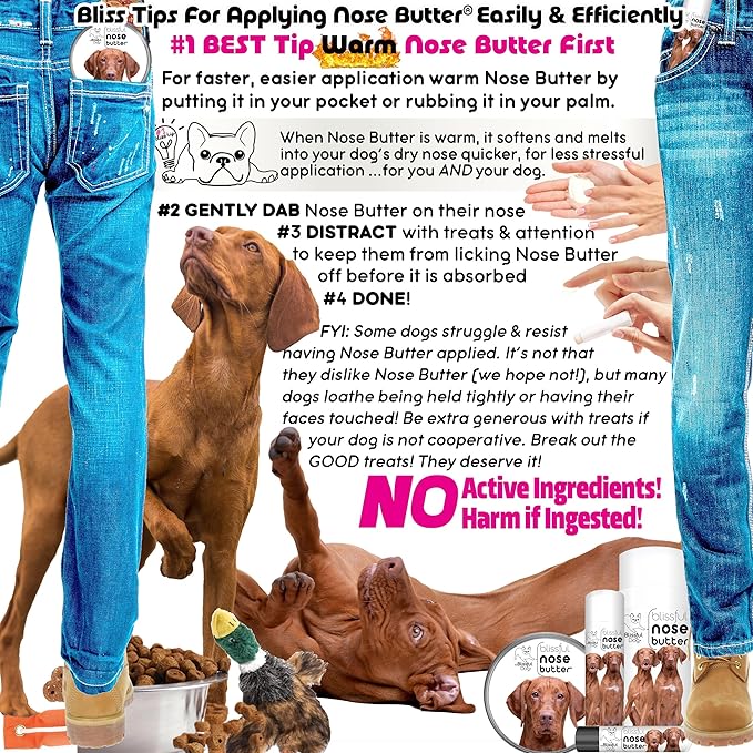 The Blissful Dog Vizsla Nose Butter for Dry, Cracked Skin, Lick-Safe Dog Nose Balm with Moisturizing Shea Butter, Almond, Olive, and Essential Oils, Pet Supplies, Uncented, 0.50 oz.